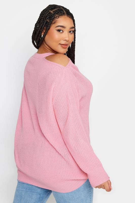 YOURS Curve Pink Cold Shoulder Knitted Jumper 3