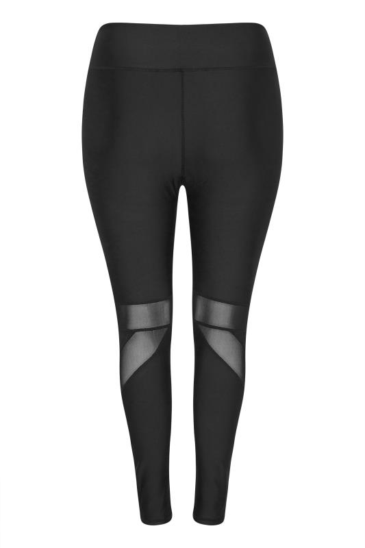 ACTIVE Black Mesh Insert High Waisted Stretch Gym Leggings | Yours Clothing 5