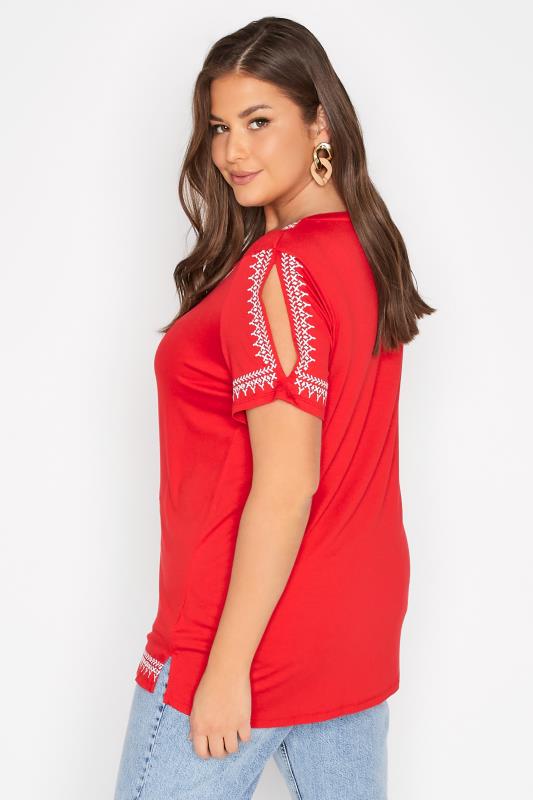 Plus Size Red Aztec Embroidered Cold Shoulder Top | Yours Clothing 3