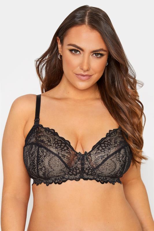 Plus Size Black Lace Non-Padded Non-Wired Balcony Nursing Bra | Yours Clothing 1