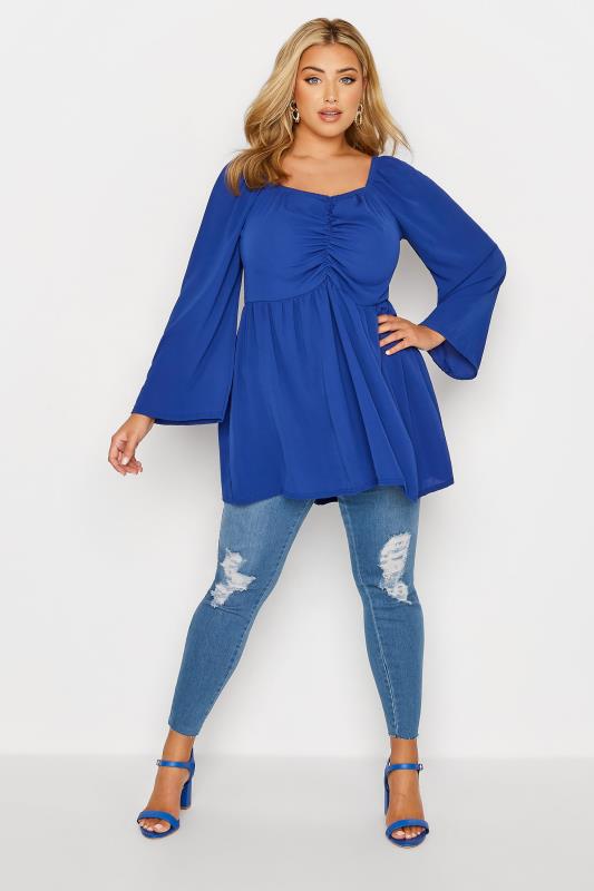 LIMITED COLLECTION Plus Size Cobalt Blue Ruched Blouse | Yours Clothing 2