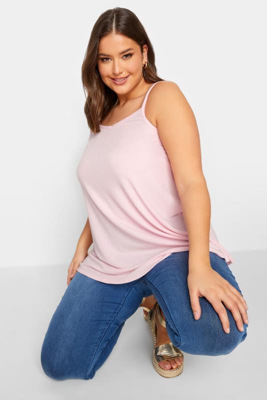 YOURS Curve Plus Size Dusky Pink Ribbed Swing Cami Vest Top | Yours Clothing  4