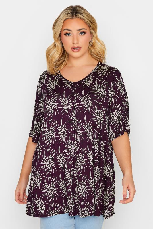 Plus Size Purple Floral Print Swing Top | Yours Clothing 1