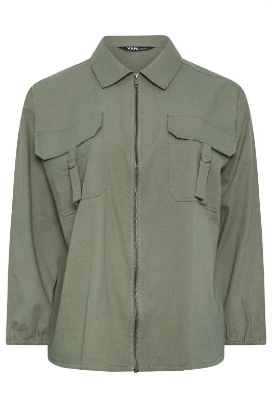 YOURS Plus Size Khaki Green Utility Bomber Jacket | Yours Clothing 6