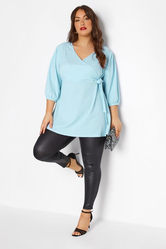 LIMITED COLLECTION Curve Light Blue Crinkle Wrap Top_BR.jpg