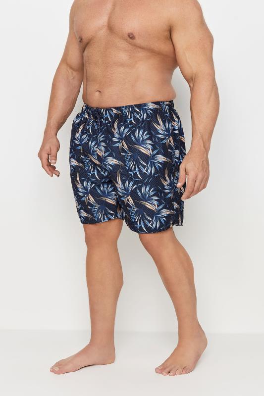  D555 Big & Tall Navy Blue Hawaiian Print Swim Shorts