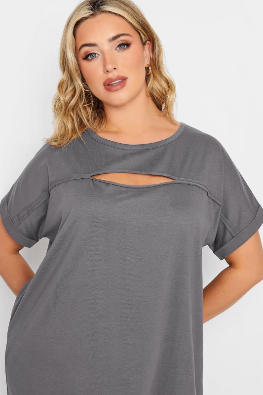 YOURS Curve Grey Cut Out T-Shirt | Yours Clothing 4