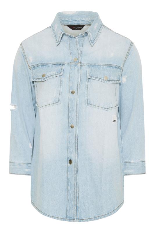 Plus Size Light Blue Western Style Distressed Denim Jacket  | Yours Clothing 6
