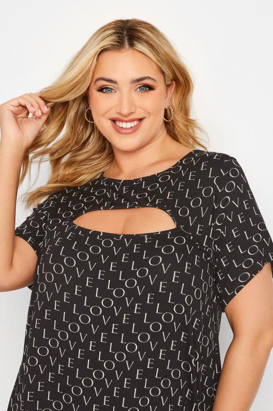 Plus Size Black 'Love' Print Cut Out Top | Yours Clothing  4