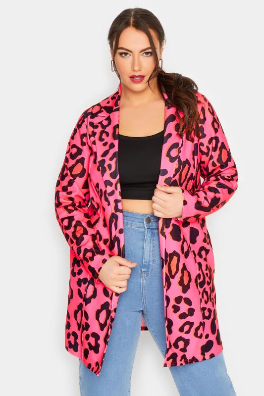 LIMITED COLLECTION Plus Size Curve Hot Pink Leopard Print Blazer | Yours Clothing  5