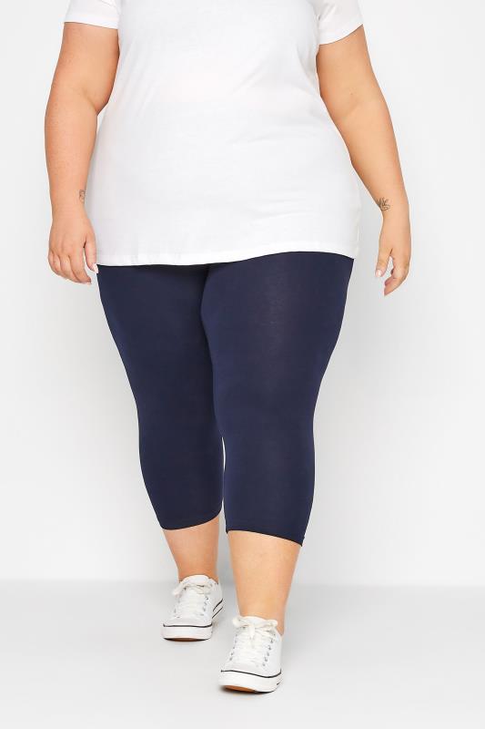 Plus Size YOURS FOR GOOD Navy Blue Cotton Stretch Cropped Leggings | Yours Clothing 1