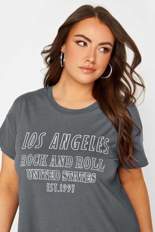 YOURS Plus Size Grey 'Los Angeles' Slogan T-Shirt | Yours Clothing 4