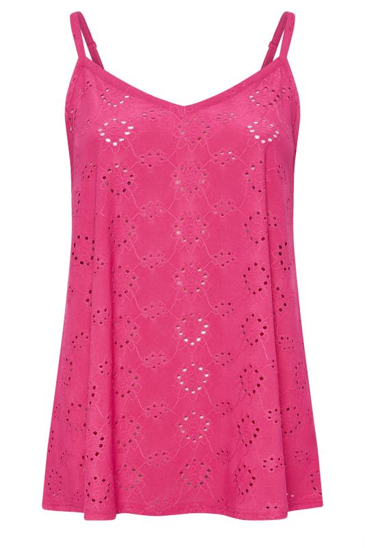 YOURS Plus Size Hot Pink Broderie Anglaise Swing Cami Top | Yours Clothing 5
