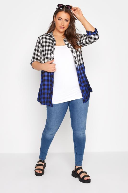Blue Ombre Check Boyfriend Shirt | Yours Clothing 2