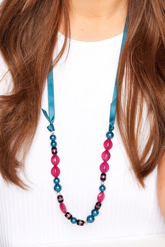 Plus Size  Blue & Pink Beaded Necklace