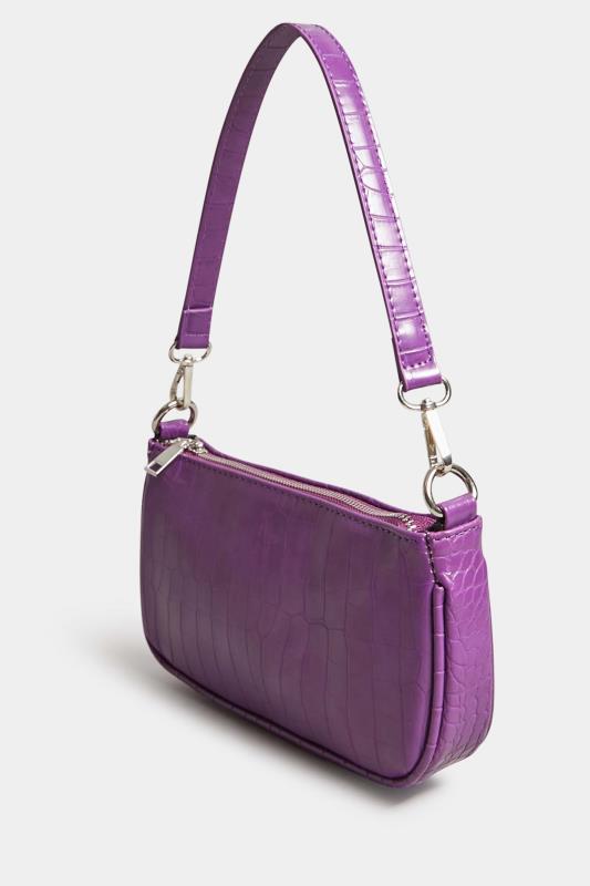 Plus Size Purple Faux Croc Shoulder Bag | Yours Clothing 2