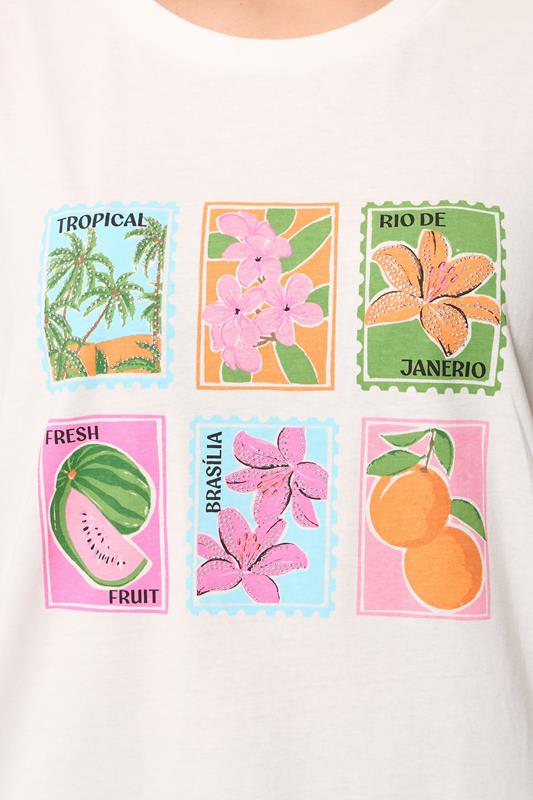 YOURS Plus Size White Tropical Postcard T-Shirt | Yours Clothing 4