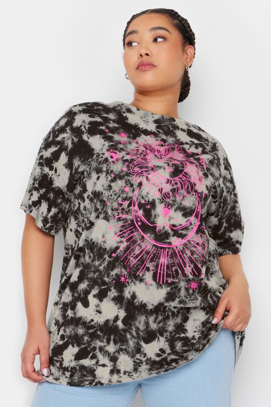 YOURS Plus Size Black Astrology Print Tie Dye T-Shirt | Yours Clothing 1