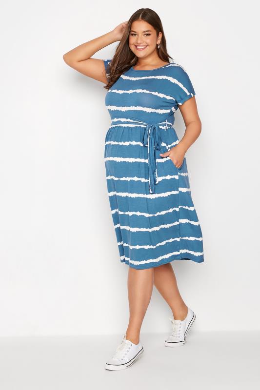 BUMP IT UP MATERNITY Plus Size Blue Tie Dye Belted Dress | Yours Clothing  2