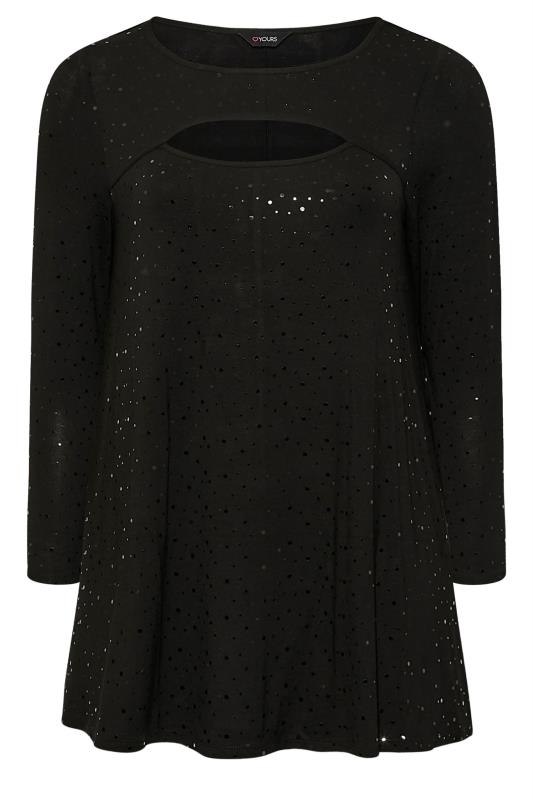 Plus Size Black Sequin Cut Out Swing Top | Yours Clothing 6