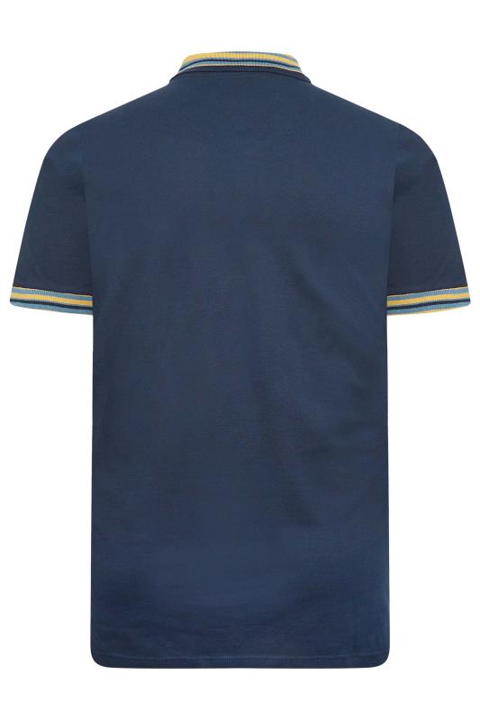BEN SHERMAN Big & Tall Navy Blue Stripe Tipped Polo Shirt | BadRhino 4