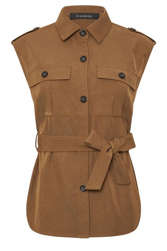 PixieGirl Petite Women's Brown Belted Utility Shirt | PixieGirl  5
