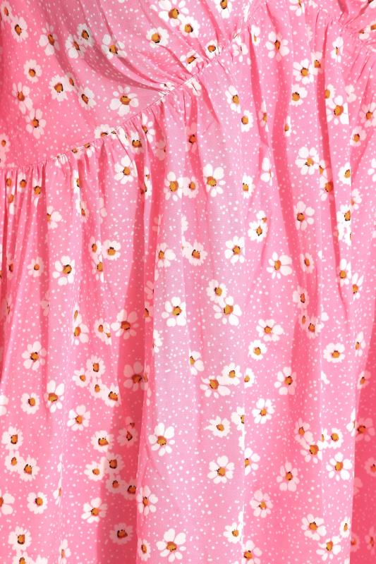 LIMITED COLLECTION Plus Size Pink Daisy Print Back Tie Smock Blouse | Yours Clothing 5