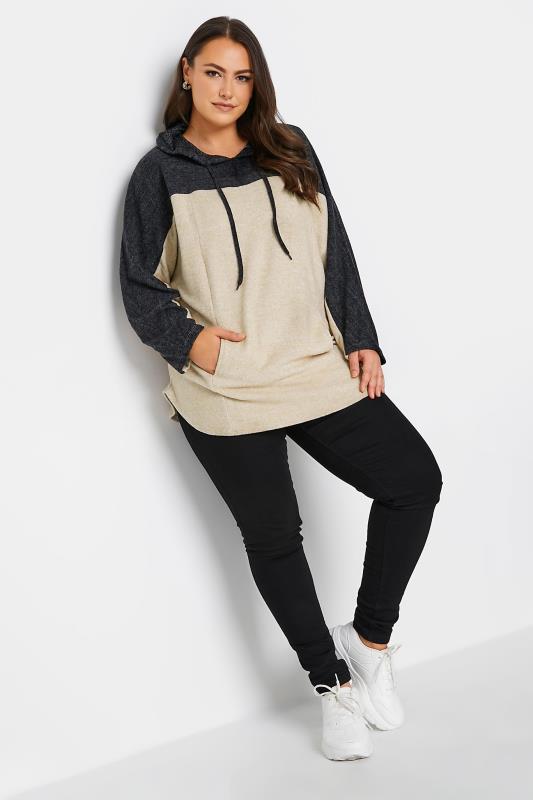 Curve Plus Size Womens Beige Brown & Black Colourblock Hoodie | Yours Clothing 2