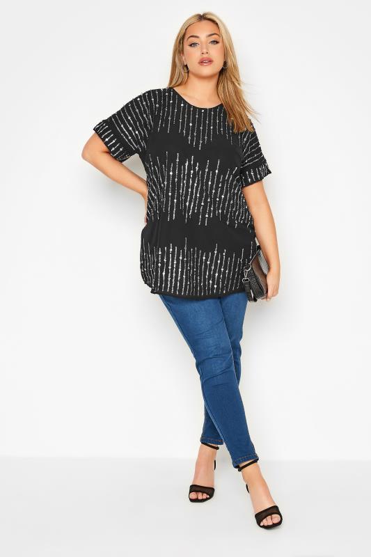 LUXE Curve Black Sequin Hand Embellished Top 2