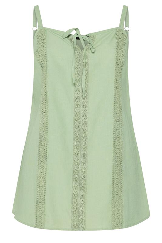 YOURS Plus Size Green Crochet Linen Cami Vest Top | Yours Clothing 5