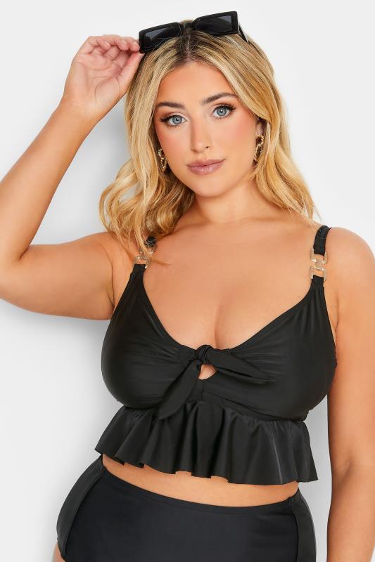 YOURS Curve Plus Size Black Front Knot Bikini Top | Yours Clothing  4