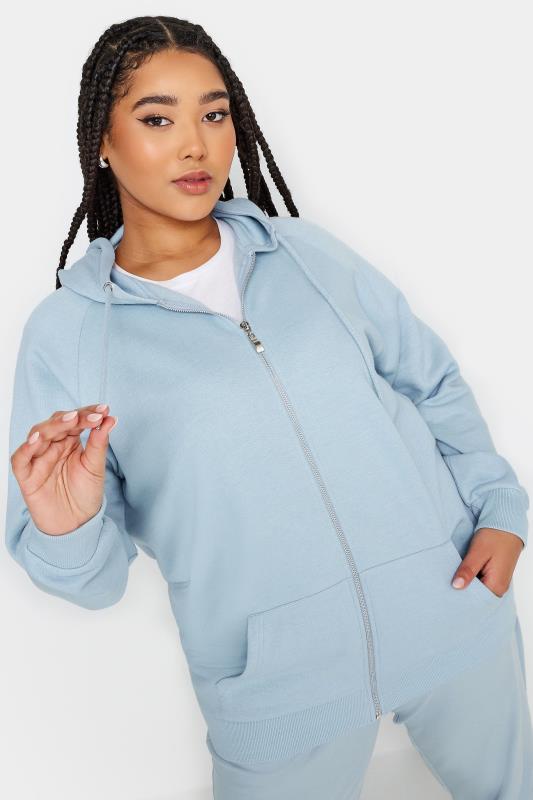 YOURS Plus Size Pastel Blue Zip Through Hoodie | Yours Clothing 1