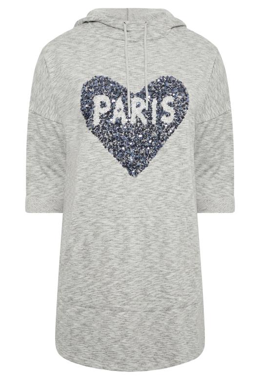 YOURS LUXURY Plus Size Curve Grey & Blue 'Paris' Glitter Heart Hoodie | Yours Clothing  8