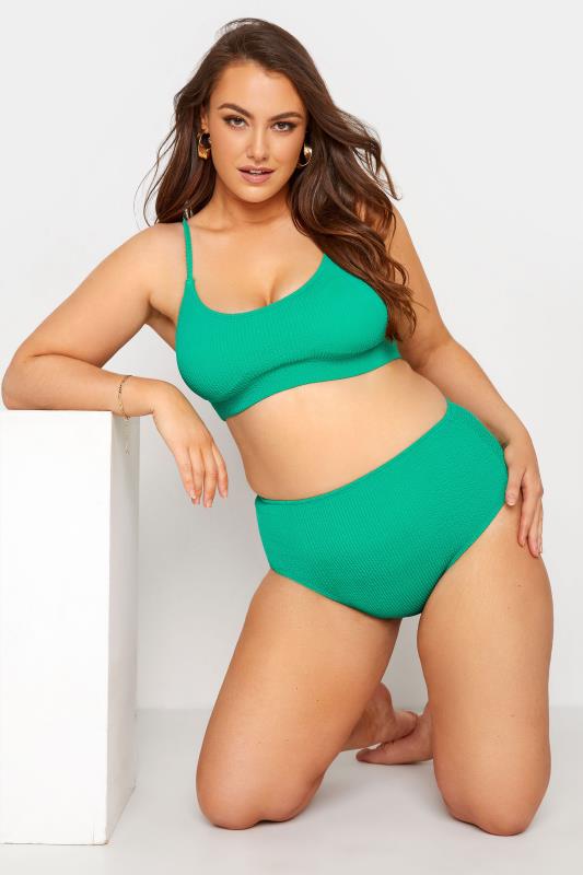 Plus Size Green Textured Bikini Top | Yours Clothing 1