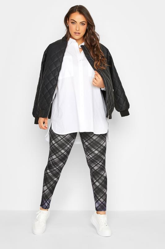 Plus Size Grey Check Print Leggings | Yours Clothing 2