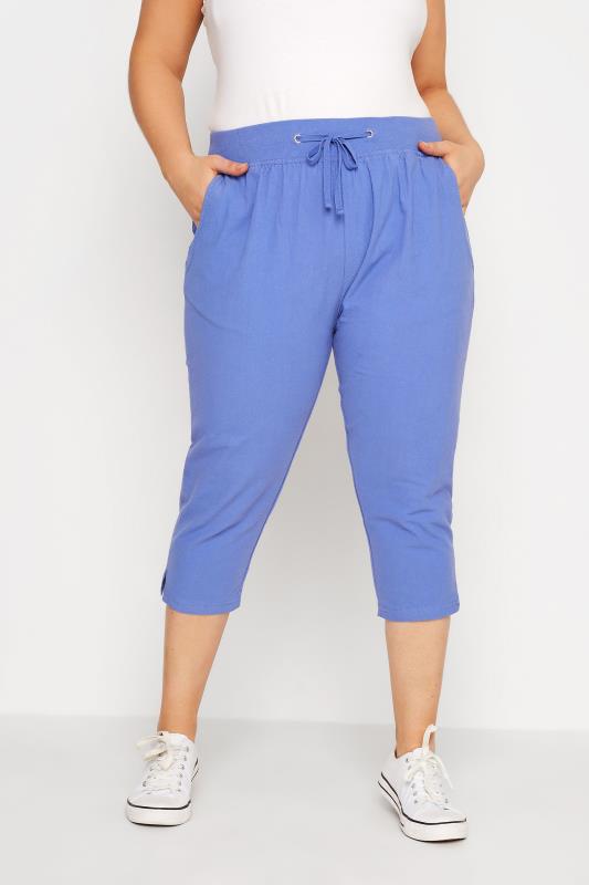 Grande Taille Curve Blue Cool Cotton Cropped Joggers