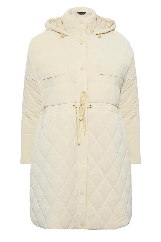 YOURS Plus Size Cream Shirred Waist Padded Coat | Yours Clothing 6