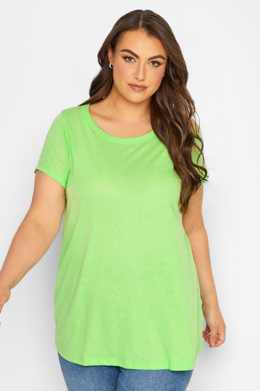 YOURS Plus Size Curve Bright Green Essential T-Shirt | Yours Clothing  1