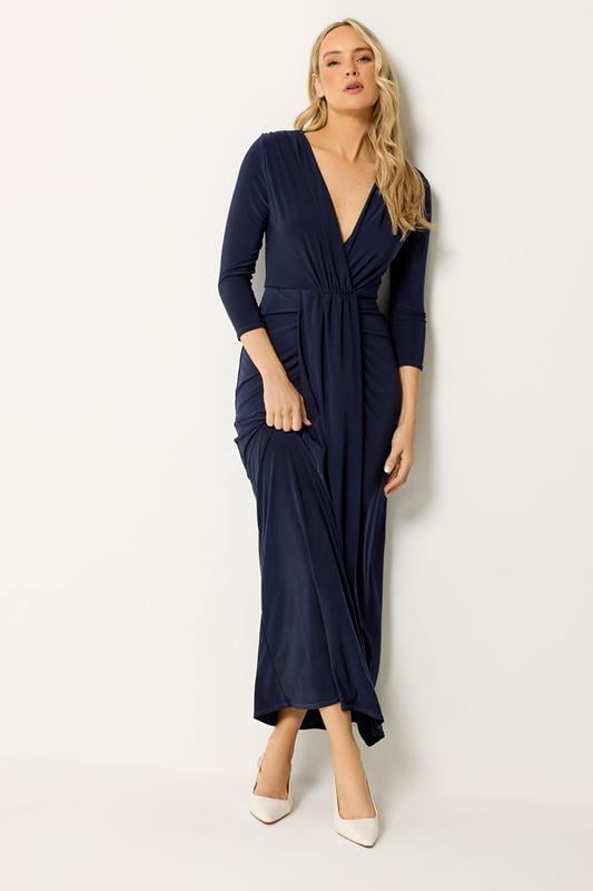  LTS Tall Navy Blue Drape Wrap Maxi Dress
