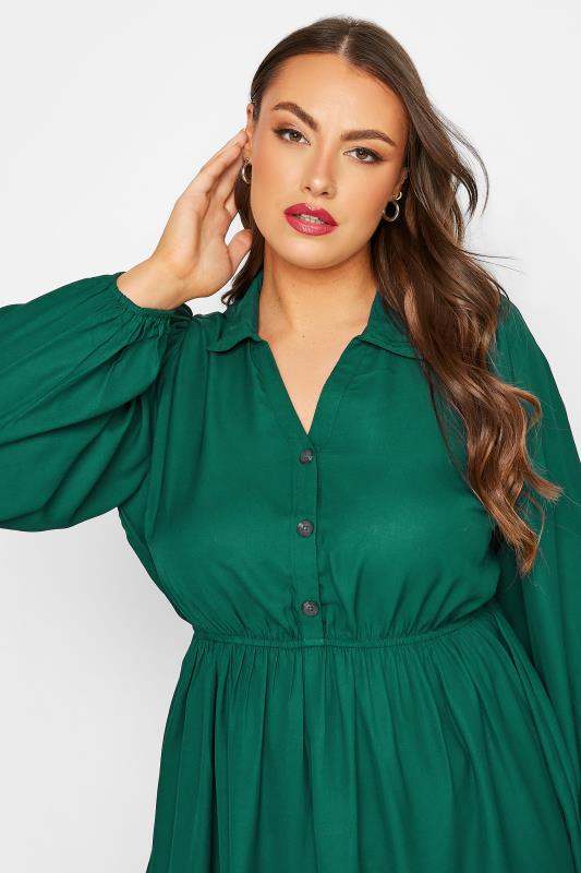 LIMITED COLLECTION Plus Size Curve Forest Green Peplum Shirt | Yours Clothing 4