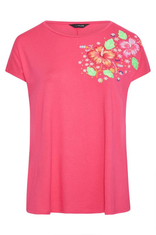 Plus Size Pink Floral Shoulder Detail T-Shirt | Yours Clothing 6