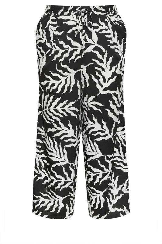 LIMITED COLLECTION Plus Size Black Leaf Print Drawstring Wide Leg Trousers | Yours Clothing 7