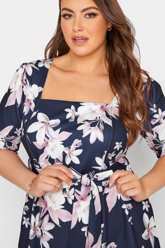 YOURS LONDON Plus Size Navy Blue Floral Print Square Neck Dress | Yours Clothing 4