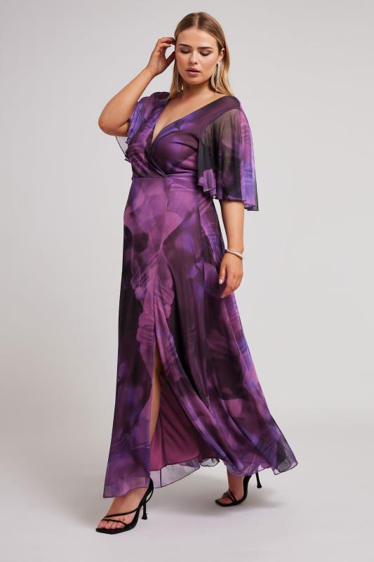 YOURS LONDON Curve Purple Abstract Print Wrap Maxi Dress | Yours Clothing 2