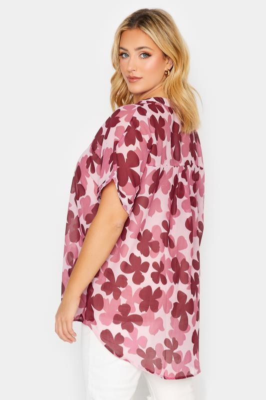 Plus Size Pink Floral Print Chiffon Grown On Sleeve Shirt | Yours Clothing 3