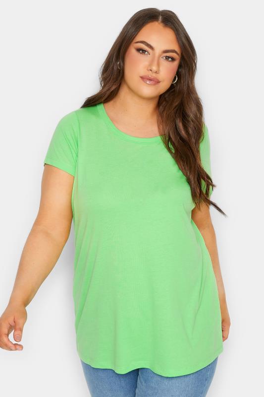 YOURS Curve Plus Size 3 PACK Green & Pink Essential T-Shirts | Yours Clothing  2