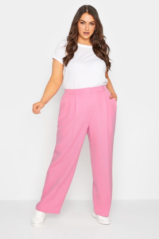 YOURS Plus Size Pink Wide Leg Trousers | Yours Clothing  2
