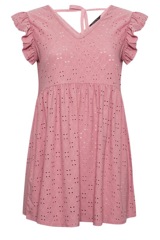 LIMITED COLLECTION Plus Size Pink Broderie Anglaise Frill Top | Yours Clothing 5