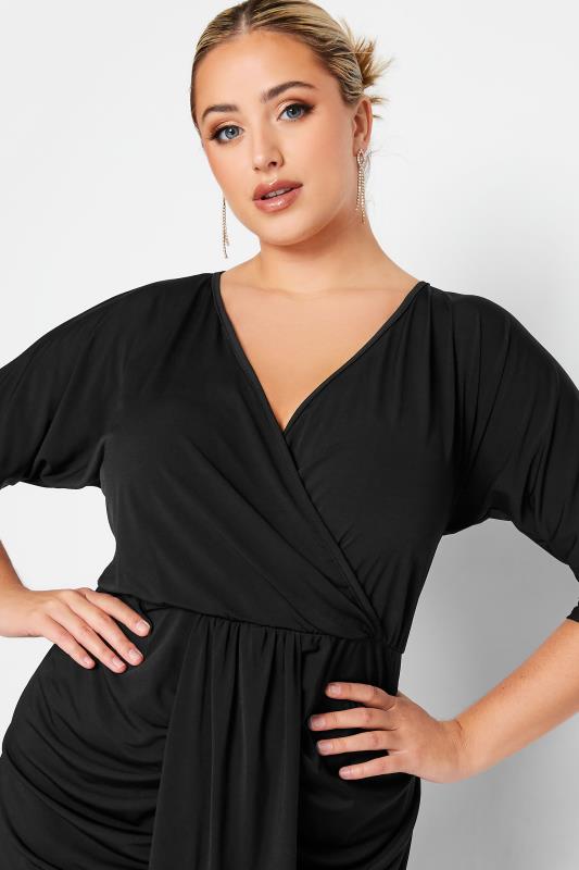 YOURS LONDON Plus Size Black Ruffle Wrap Bodycon Dress | Yours Clothing 3