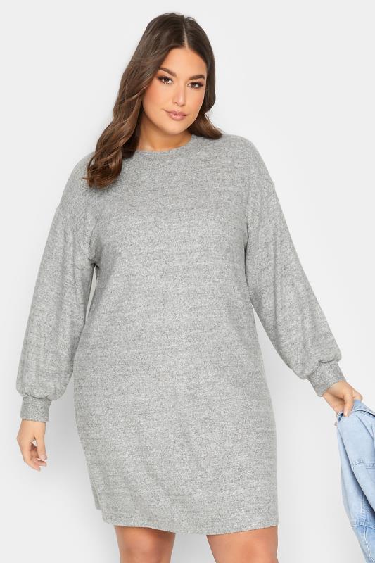 Plus Size  YOURS Curve Grey Marl Soft Touch Midi Dress